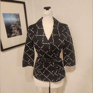 Halogen black and white belted blazer or wrap jacket